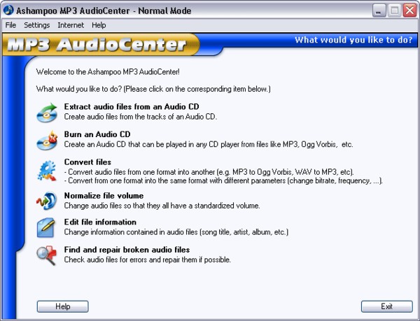 Ashampoo MP3 AudioCenter 1.64 RUS - аудио редактор, конвертер скачать