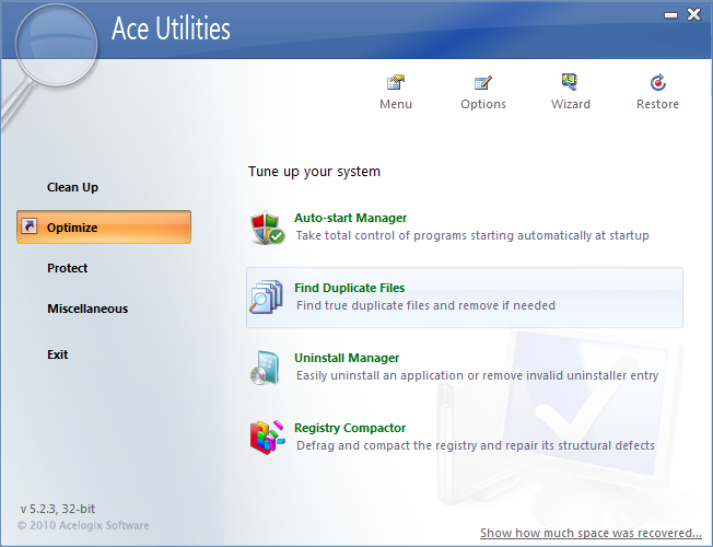 Ace Utilities 5.2.3 + ключ crack скачать бесплатно - набор утилит для максимального быстродействия ПК