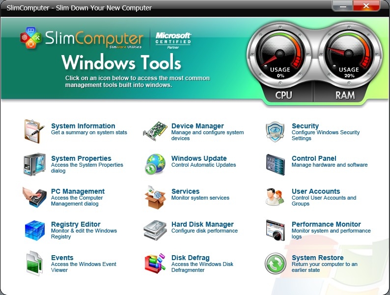 SlimComputer 1.2 скачать бесплатно - отключает и удаляет ненужные программы